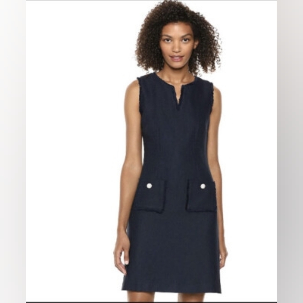 Karl Lagerfeld Paris Navy Tweed Shift Dress – Size 14